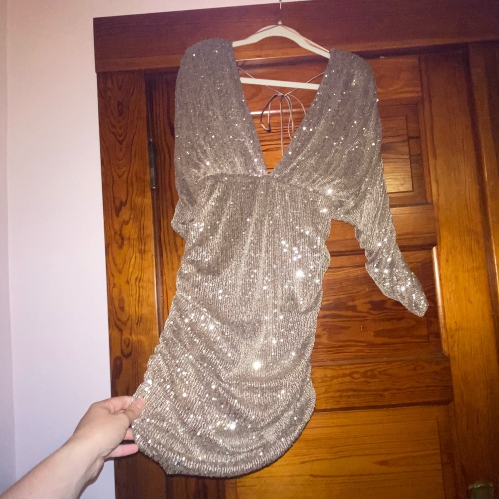 Metallic sequin mini dress